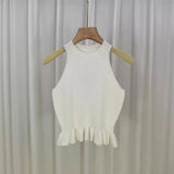 Round Neck Tank Top for Women Knitted Camisole Flounce Going Out Tops - Zeprah