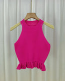 Round Neck Tank Top for Women Knitted Camisole Flounce Going Out Tops - Zeprah