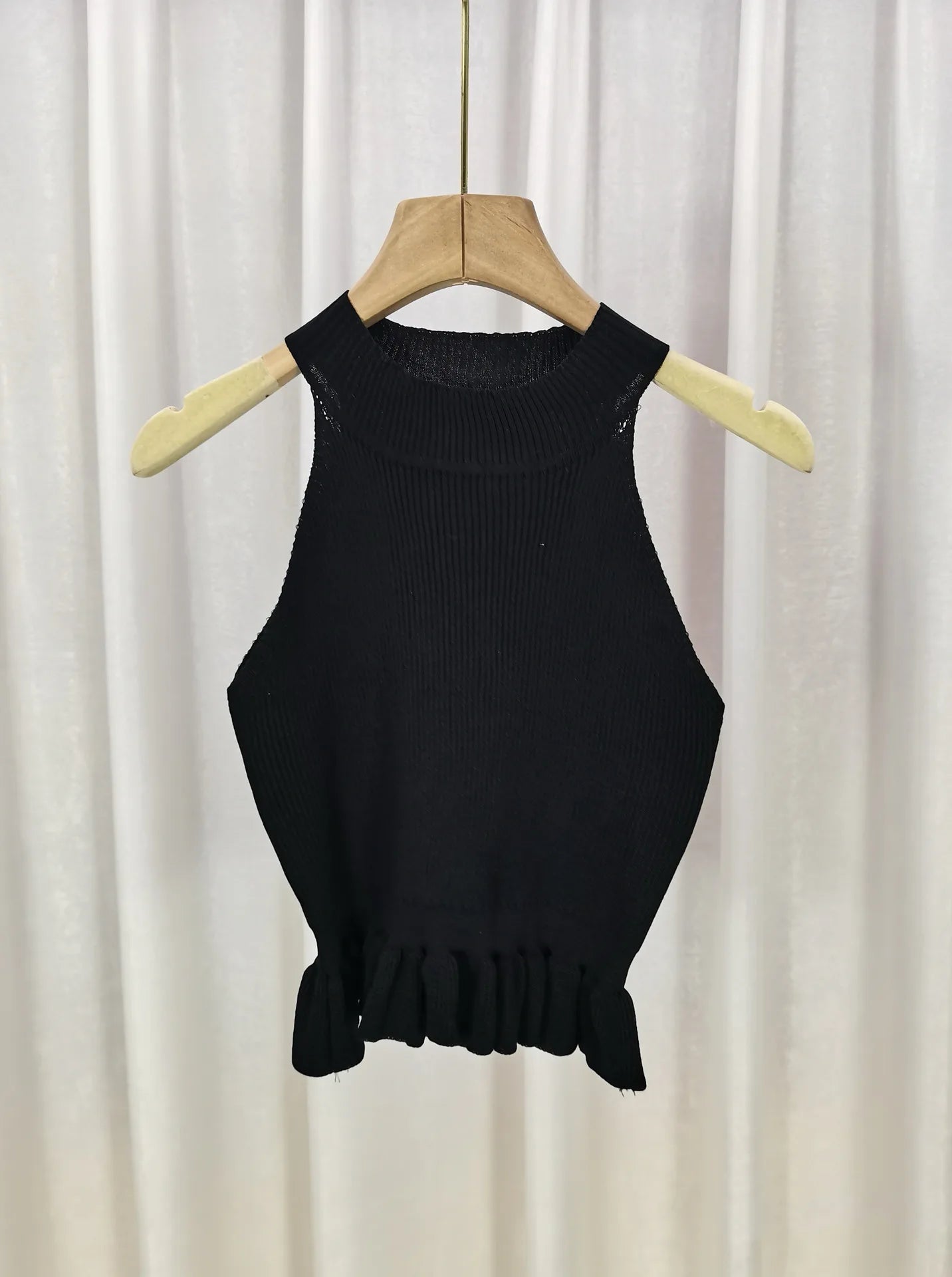 Round Neck Tank Top for Women Knitted Camisole Flounce Going Out Tops - Zeprah