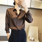 Satin Long - Sleeve Blouse Fashionable Blouse Vintage Dress Shirt - Zeprah