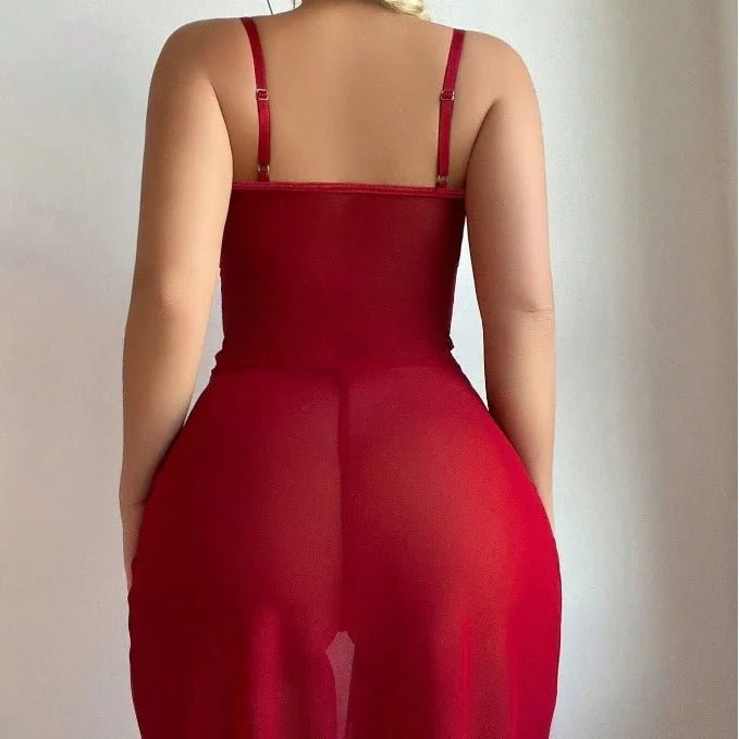 See - Through Long Dress Set European American Style Flower Bud Sexy Lingerie Nightgowns - Zeprah