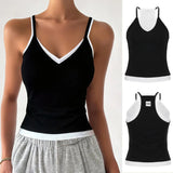 Separable 2 - Piece Breathable Tank Top Set Black White Knit Sporty Sleeveless - Zeprah