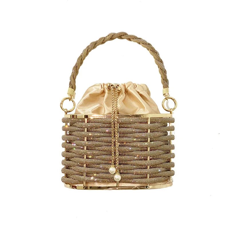 Sequin Mini Tote for Ladies Handheld Style with Unique Pattern New Handmade Hollow Metal Cage Bucket Flannel Evening Bag - Zeprah