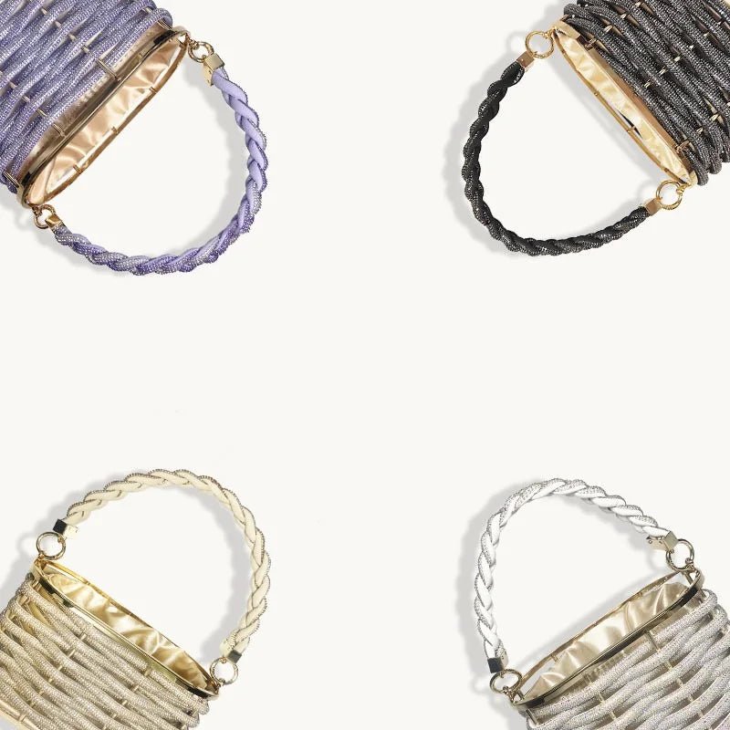 Sequin Mini Tote for Ladies Handheld Style with Unique Pattern New Handmade Hollow Metal Cage Bucket Flannel Evening Bag - Zeprah