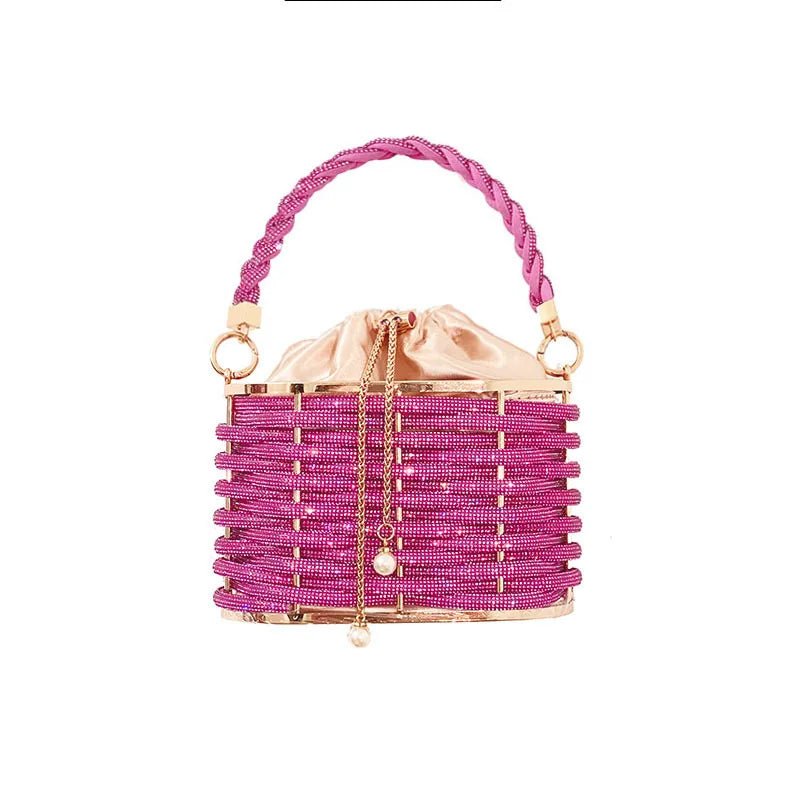 Sequin Mini Tote for Ladies Handheld Style with Unique Pattern New Handmade Hollow Metal Cage Bucket Flannel Evening Bag - Zeprah