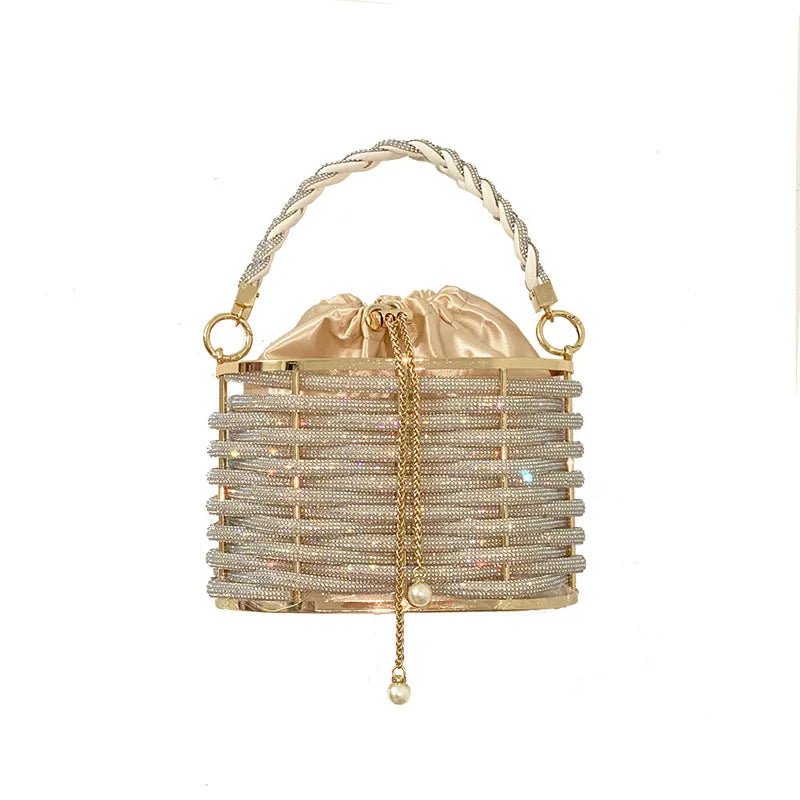 Sequin Mini Tote for Ladies Handheld Style with Unique Pattern New Handmade Hollow Metal Cage Bucket Flannel Evening Bag - Zeprah