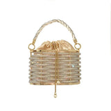 Sequin Mini Tote for Ladies Handheld Style with Unique Pattern New Handmade Hollow Metal Cage Bucket Flannel Evening Bag - Zeprah