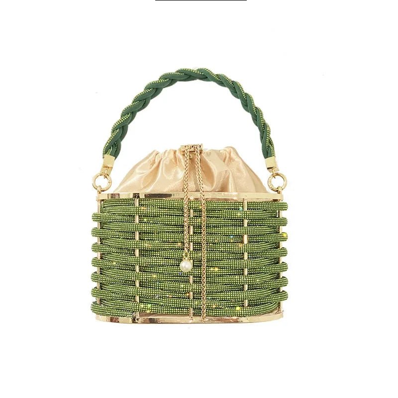 Sequin Mini Tote for Ladies Handheld Style with Unique Pattern New Handmade Hollow Metal Cage Bucket Flannel Evening Bag - Zeprah