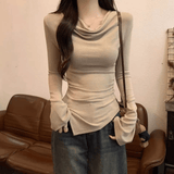 Sexy Asymmetric Mock Neck Base Top | Slim - Fit Korean T-Shirt - Zeprah