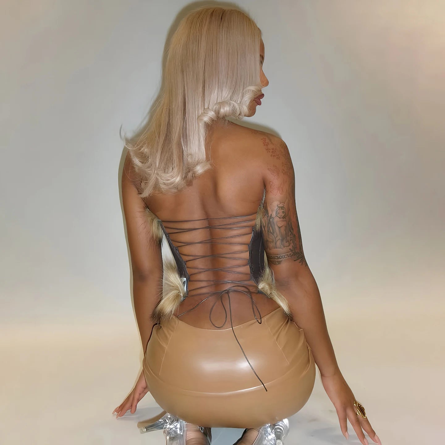 Sexy Backless Corset Top Feather Trim Lace - Up Cutout Bodycon Bustier for Party Clubwear - Zeprah