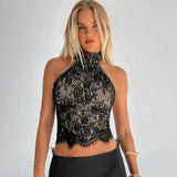 Sexy Backless Slim Fit Eco - Friendly Breathable Gothic Lace Turtleneck Tank Top - Zeprah