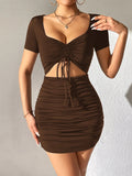 Sexy Bodycon Hollowed - out Deep V - neckline Elegant Women's / Girls' Casual Dress - Zeprah