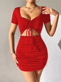 Sexy Bodycon Hollowed - out Deep V - neckline Elegant Women's / Girls' Casual Dress - Zeprah