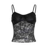 Sexy Breathable Floral Knitted Eco - Friendly Camisole with Square Collar Sheer Panels Contrast Lace Bow Accent Fabric - Zeprah