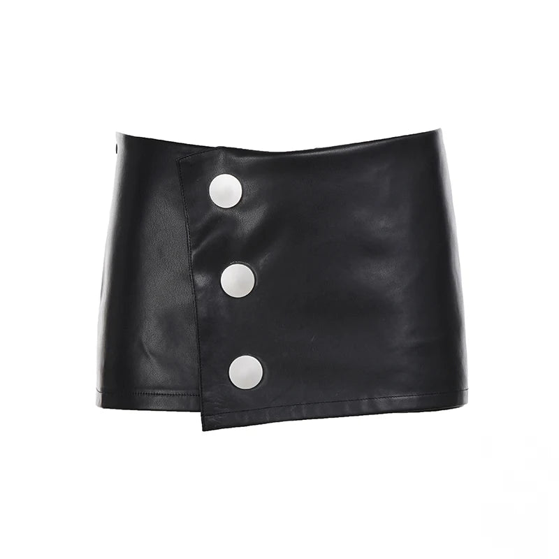 Sexy Dropped Waist Tight Bodycon Mini Pencil Skirt Faux Leather 3 Buttons Inner Lining Eco - Friendly Summer Wrap Design - Zeprah