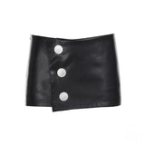 Sexy Dropped Waist Tight Bodycon Mini Pencil Skirt Faux Leather 3 Buttons Inner Lining Eco - Friendly Summer Wrap Design - Zeprah