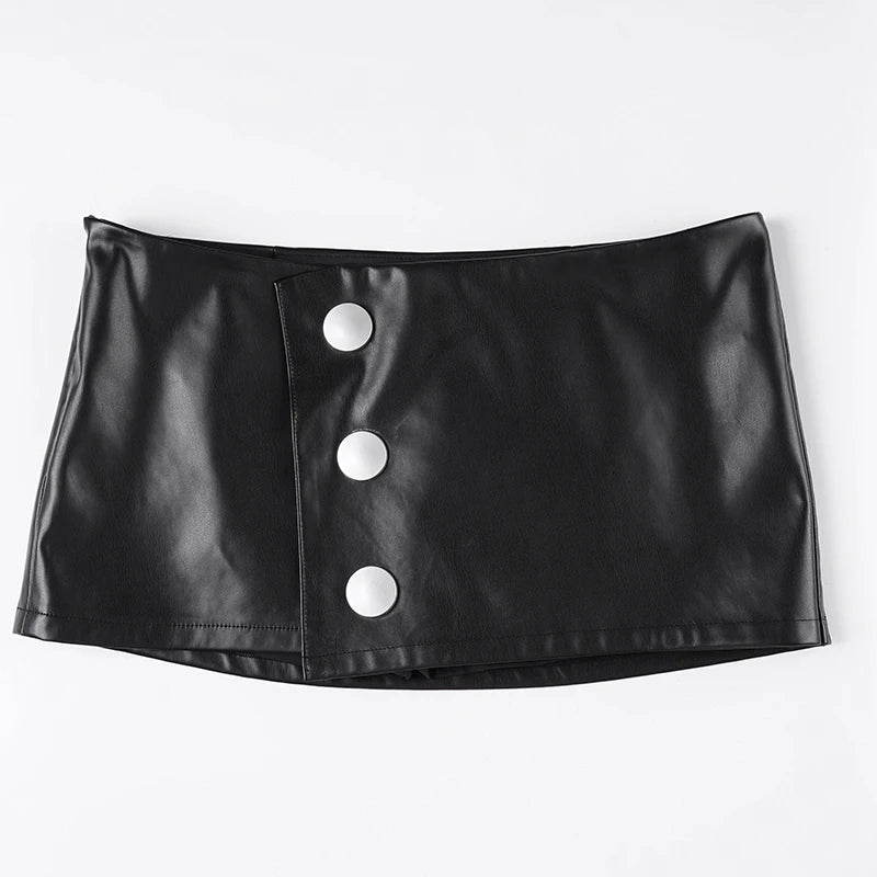 Sexy Dropped Waist Tight Bodycon Mini Pencil Skirt Faux Leather 3 Buttons Inner Lining Eco - Friendly Summer Wrap Design - Zeprah