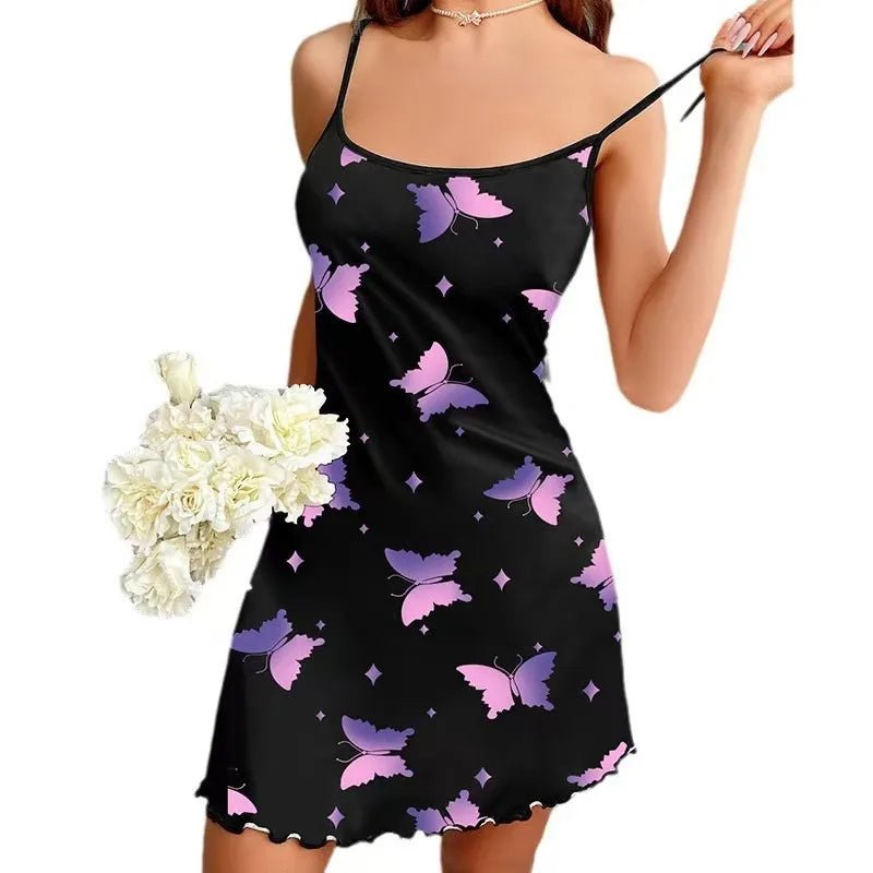 Sexy French Milk Silk Elastic Waist Breathable Butterfly - Style Sweet Suspender Nightgown Spring - Zeprah