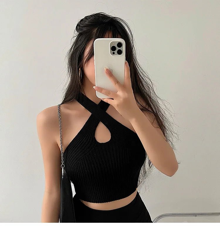 Sexy Knitted Hanging Neck Camisole Halter Vest Tanks Camis Women's tank Tops Crop Tops - Zeprah