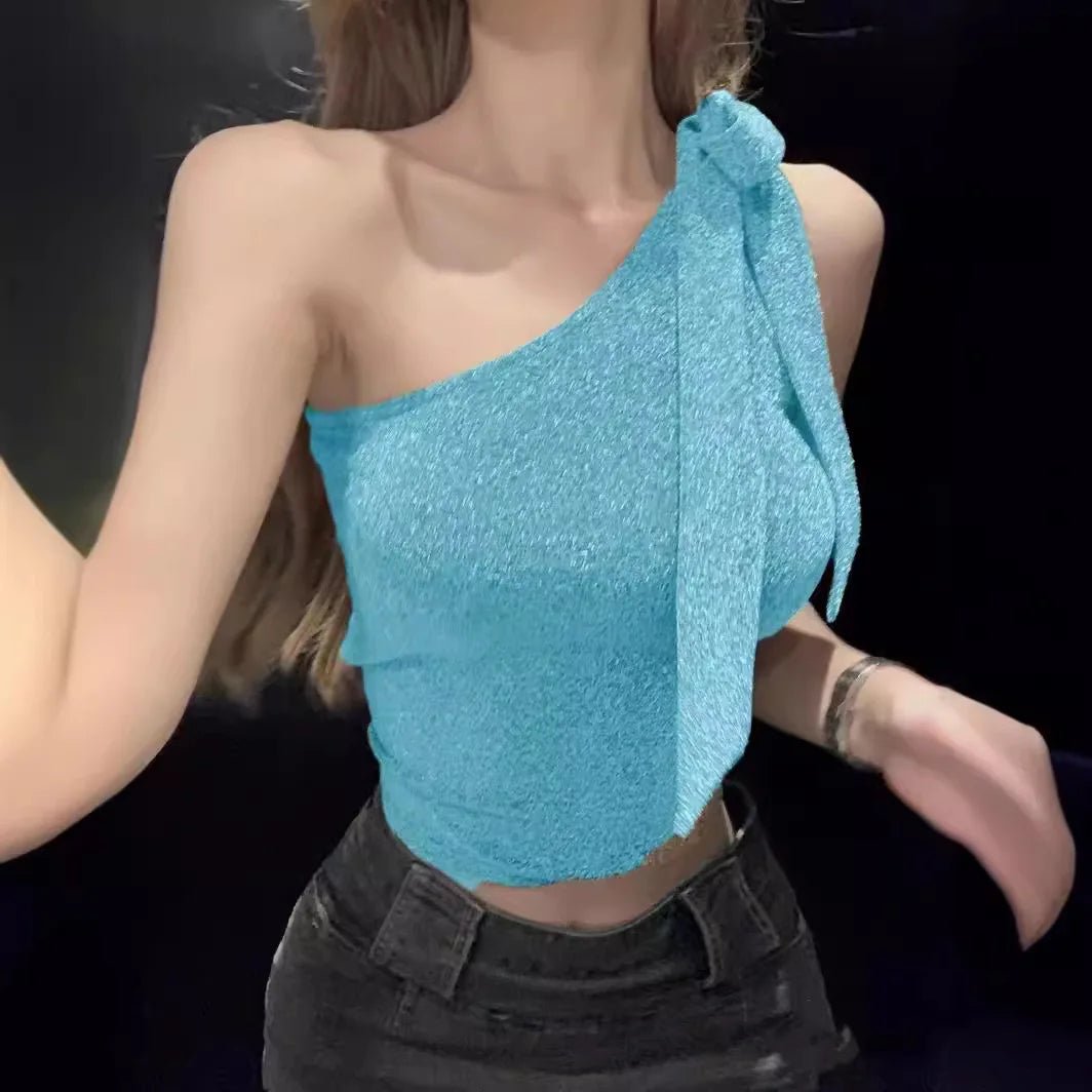 Sexy Knitted Single Shoulder Vest Tanks Camis Women's tank Tops Crop Tops - Zeprah