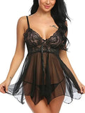 Sexy Lace Lingerie Front Slit Nightdress Polyester - Zeprah
