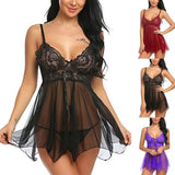 Sexy Lace Lingerie Front Slit Nightdress Polyester - Zeprah