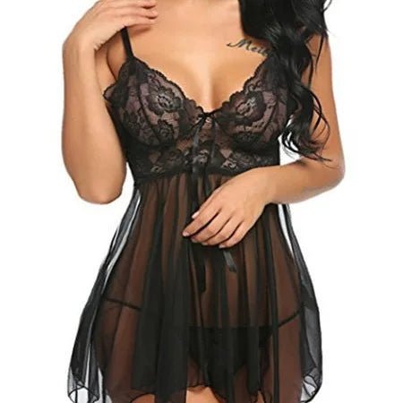 Sexy Lace Lingerie Front Slit Nightdress Polyester - Zeprah