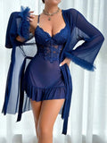 Sexy Lace Nightgown See - Through European American Temptation Lingerie Camisole Set Pure Desire Nightdress - Zeprah