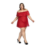 Sexy Lace See - through Plus Size Polyester Nightdress Off - shoulder Nightgown No Sleeves - Zeprah
