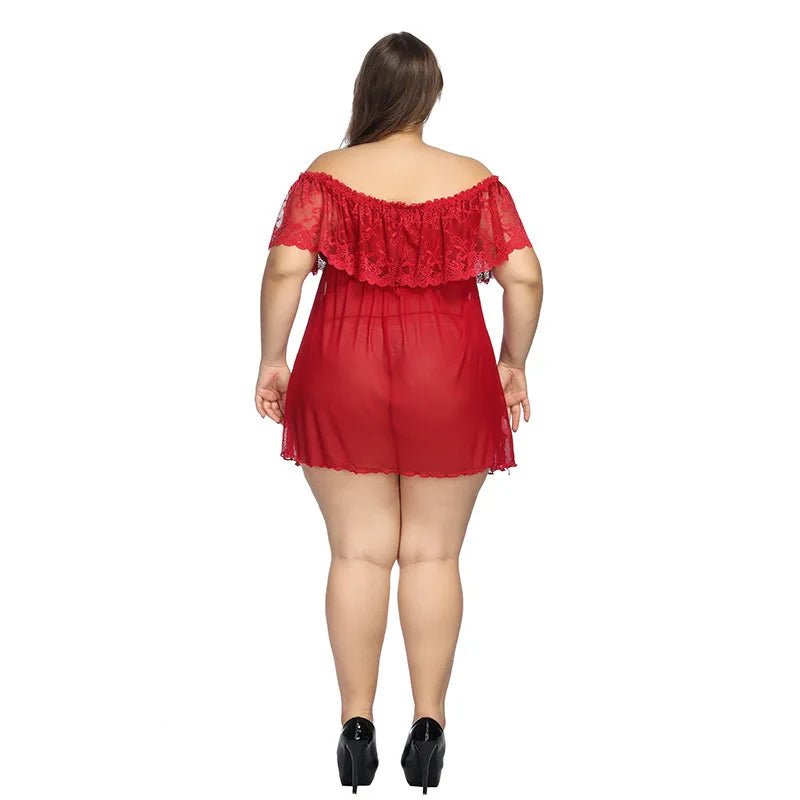 Sexy Lace See - through Plus Size Polyester Nightdress Off - shoulder Nightgown No Sleeves - Zeprah