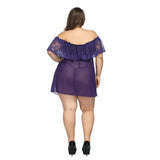 Sexy Lace See - through Plus Size Polyester Nightdress Off - shoulder Nightgown No Sleeves - Zeprah