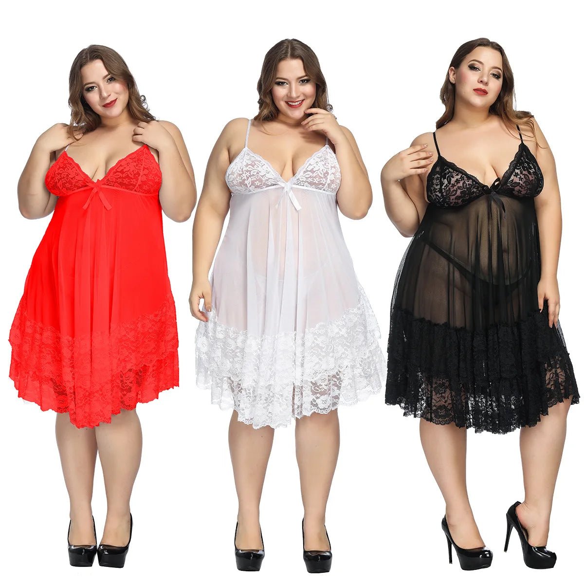 Sexy Lingerie European American Style Plus Size Women's Nightdress Camisole Dress Sleepwear - Zeprah