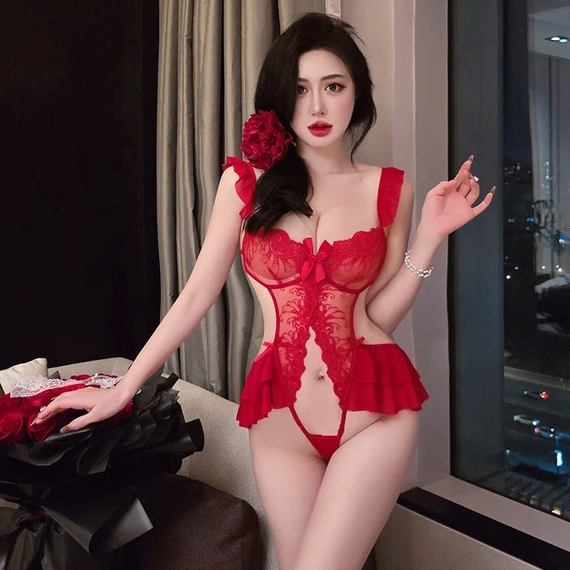 Sexy Lingerie Sexy Lace Temptation Jumpsuit Women's Open Small Chest Uniform Temptation Pajamas - Zeprah