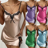 Sexy Lingerie Sleepwear Spring Summer Deep V Nightdress Strap Satin Backless Cute Lace - Zeprah