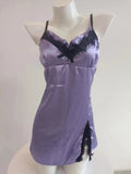 Sexy Lingerie Sleepwear Spring Summer Deep V Nightdress Strap Satin Backless Cute Lace - Zeprah