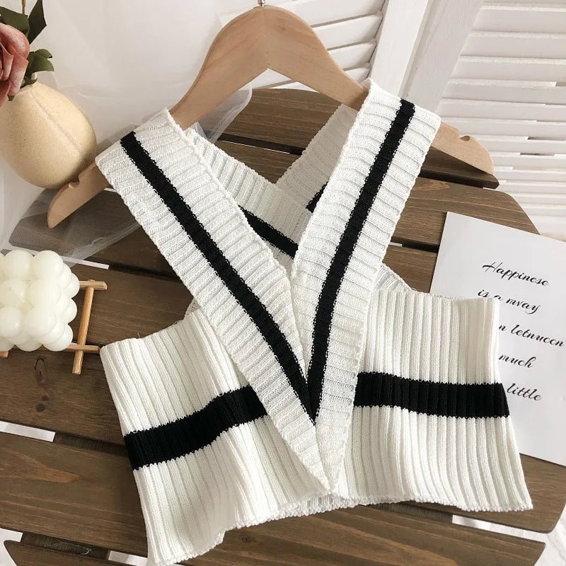 Sexy Neck - hanging Striped Cross - strap Vest Knitted Going Out Tops Women Tank Top - Zeprah
