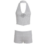 Sexy Polka Dot Color Block One Set Casual V - neck Crop Top Shorts 3D Floral Applique Stretchy Skinny Fit Breathable Eco - Friendly - Zeprah