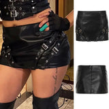 Sexy Punk Motorcycle Summer Wrap Mini Skirt Dropped Stretch Leather Metal Zipper - Zeprah