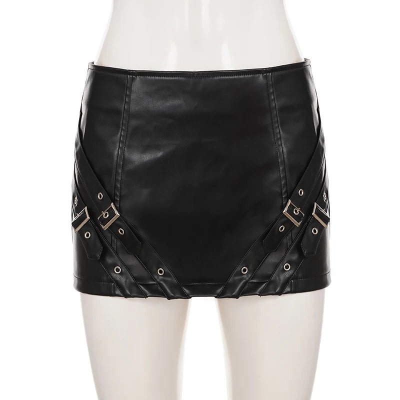 Sexy Punk Motorcycle Summer Wrap Mini Skirt Dropped Stretch Leather Metal Zipper - Zeprah