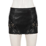 Sexy Punk Motorcycle Summer Wrap Mini Skirt Dropped Stretch Leather Metal Zipper - Zeprah