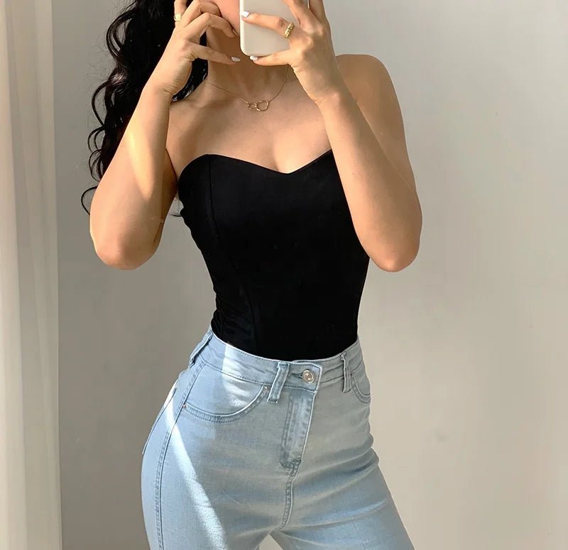 Sexy Strapless Club Tank Top Female Sleeveless Overbust Corset Streetwear Night Out Camis Tank Top - Zeprah
