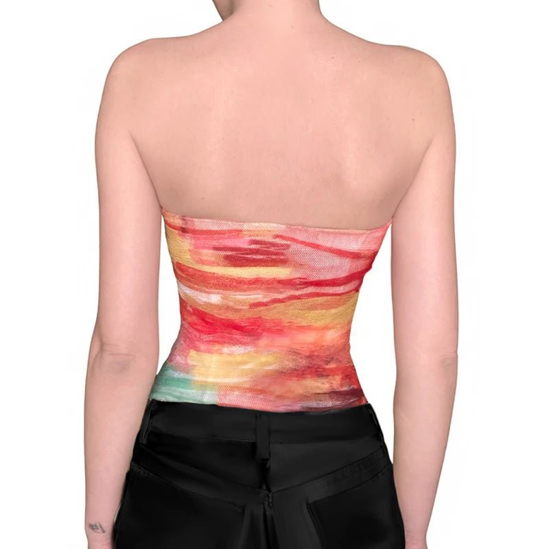 Sexy Summer Casual Strapless Tank Top Solid Sheer Mesh Knitted Breathable Eco - Friendly Spandex/Polyester Short Beach Party Crop - Zeprah