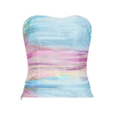 Sexy Summer Casual Strapless Tank Top Solid Sheer Mesh Knitted Breathable Eco - Friendly Spandex/Polyester Short Beach Party Crop - Zeprah