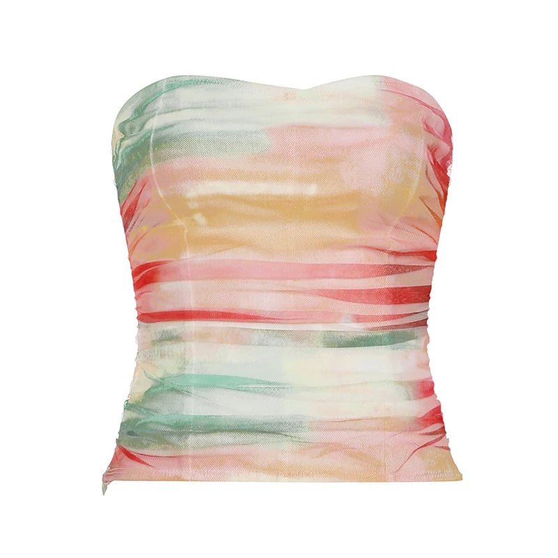 Sexy Summer Casual Strapless Tank Top Solid Sheer Mesh Knitted Breathable Eco - Friendly Spandex/Polyester Short Beach Party Crop - Zeprah