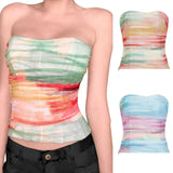 Sexy Summer Casual Strapless Tank Top Solid Sheer Mesh Knitted Breathable Eco - Friendly Spandex/Polyester Short Beach Party Crop - Zeprah