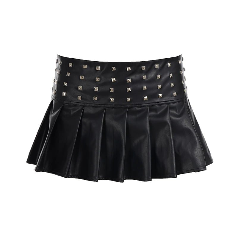 Sexy Summer Mini Skirt Rivet Zipper Detail Dropped Waist Line Pleated Eco - Friendly Anti - Wrinkle - Zeprah