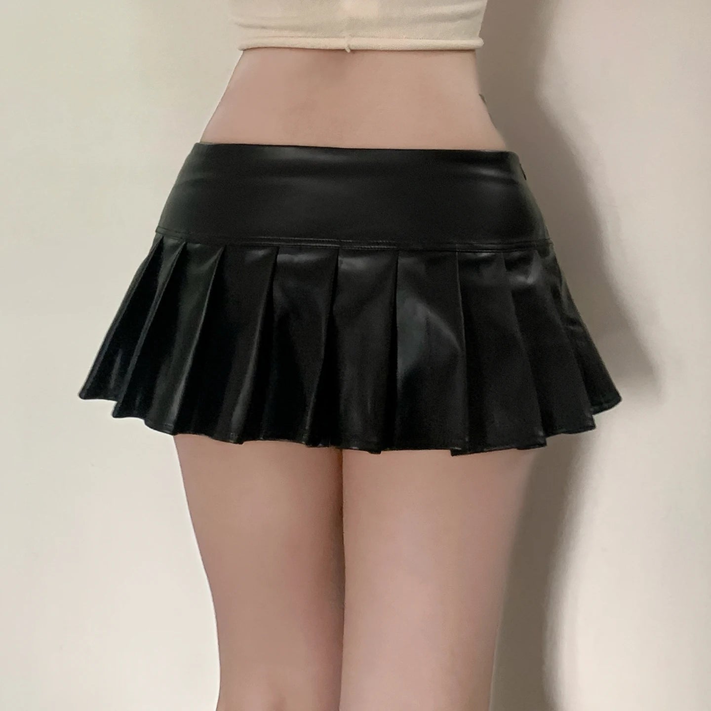 Sexy Summer Mini Skirt Rivet Zipper Detail Dropped Waist Line Pleated Eco - Friendly Anti - Wrinkle - Zeprah