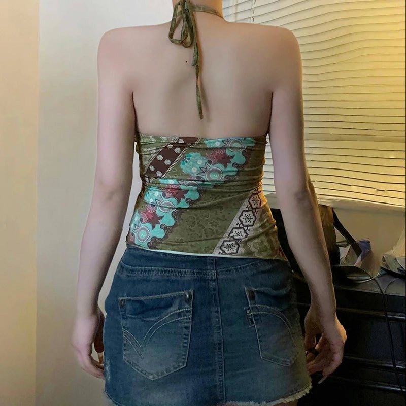 Sexy Summer Women's Knitted Vest Eco - Friendly Forest Aesthetic Cropped Camisole Lace - Up Front Ribbons High Quality Fashion Top - Zeprah
