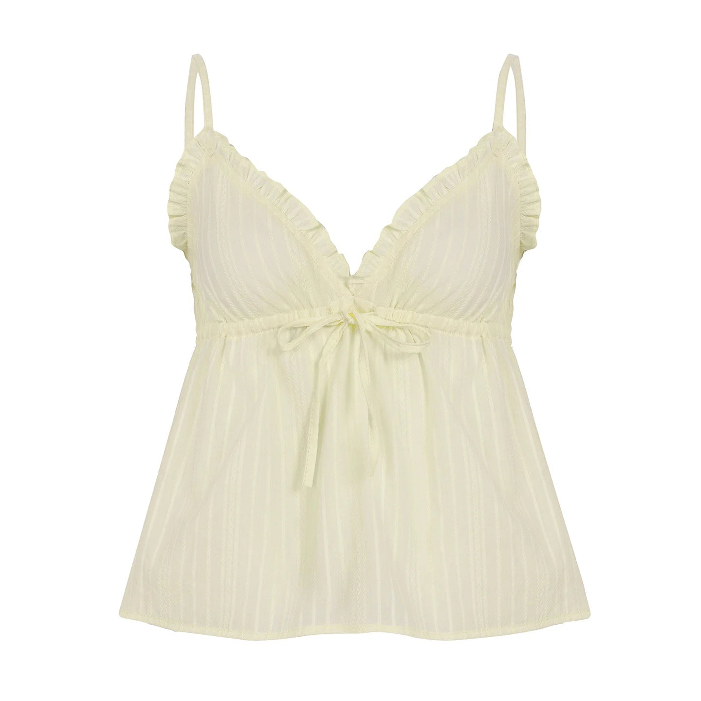 Sexy Sweet Breathable Eco - Friendly Lace Woven Cotton Jacquard Solid V - Neck with Tie Front Summer Cami Top - Zeprah