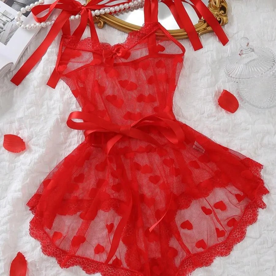 Sexy Women Lace Mesh Heart Waist Cincher Bodysuit Set Firm Control Breathable - Zeprah